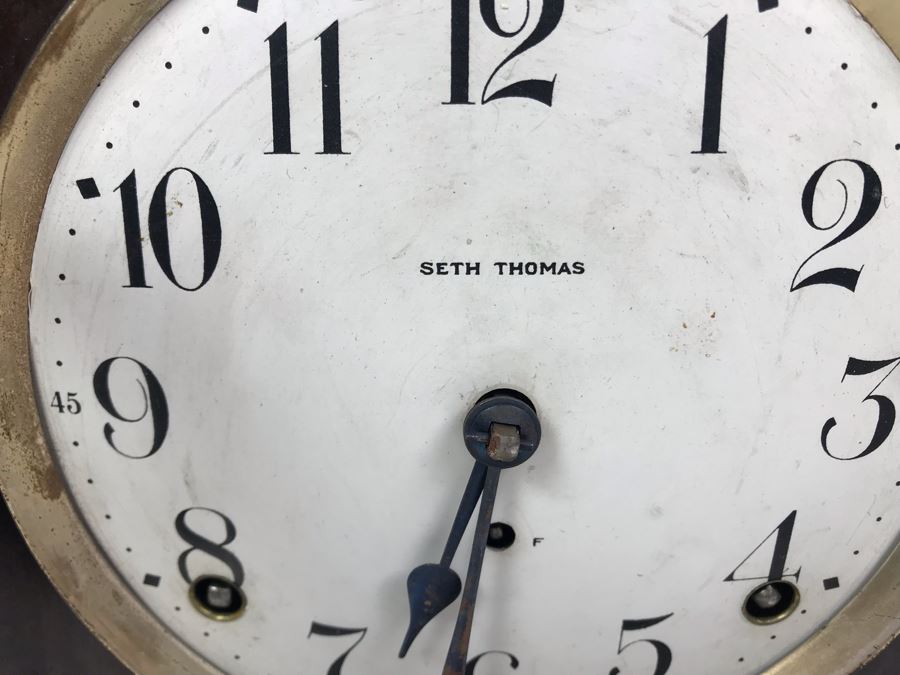 Antique Seth Thomas Wooden Mantle Mechanical Clock With Key Working Smooth Movement [Photo 7]