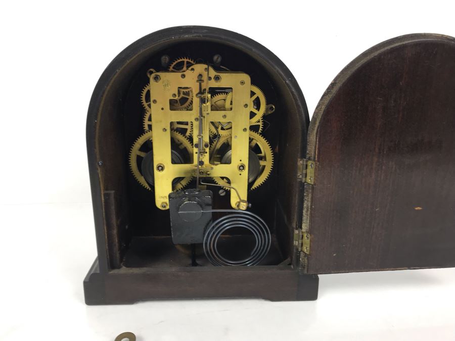 Antique Seth Thomas Wooden Mantle Mechanical Clock With Key Working Smooth Movement [Photo 2]