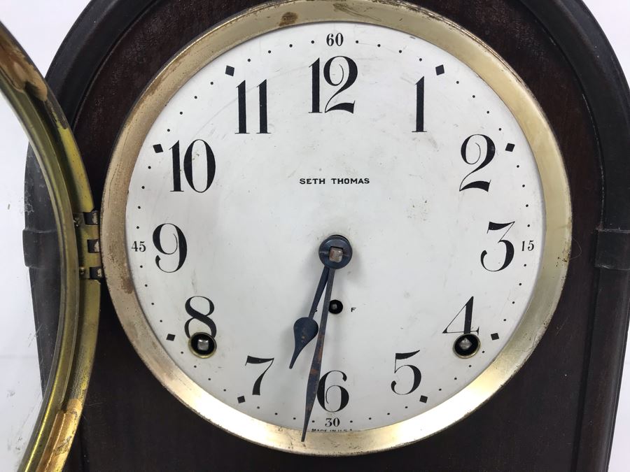 Antique Seth Thomas Wooden Mantle Mechanical Clock With Key Working Smooth Movement [Photo 6]