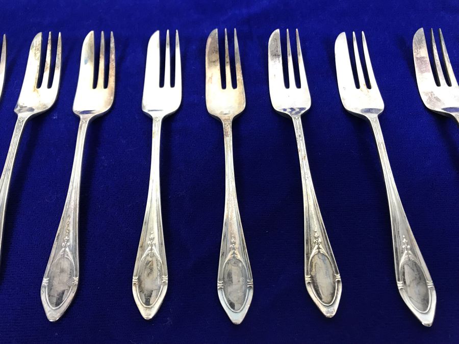 (12) Vintage Mappin & Webb Silverplate Desert Forks And (2) Souvenir Spoons [Photo 2]