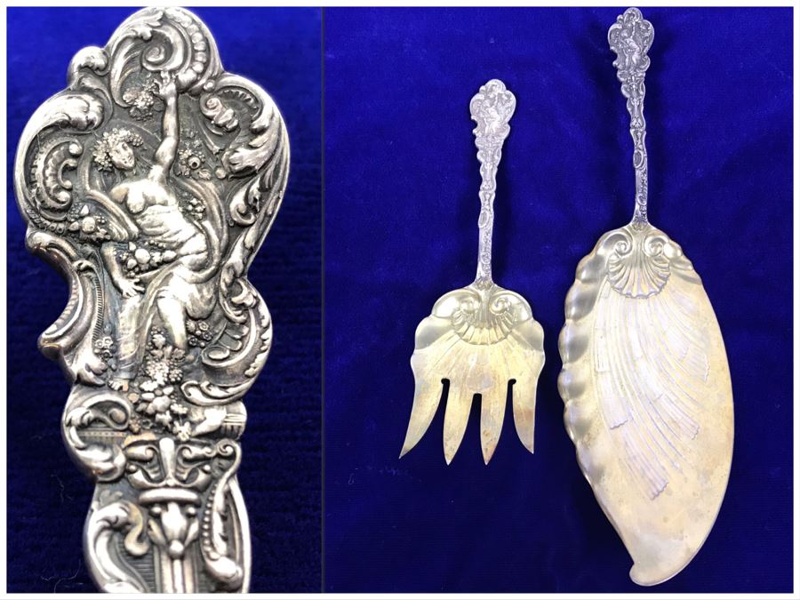 (2) Antique GORHAM Sterling Silver Serving Pieces With Ornate Design 161.6g [Photo 1]