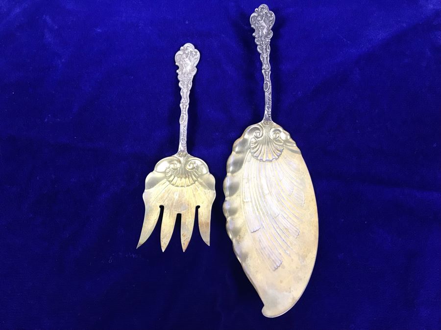(2) Antique GORHAM Sterling Silver Serving Pieces With Ornate Design 161.6g [Photo 2]