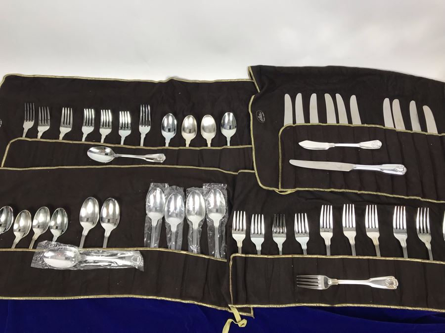 Rogers Bros Silverplate Flatware Set Apx Service For 10 With Silverware Cloth Holders (Some Spoons Still Sealed) [Photo 1]