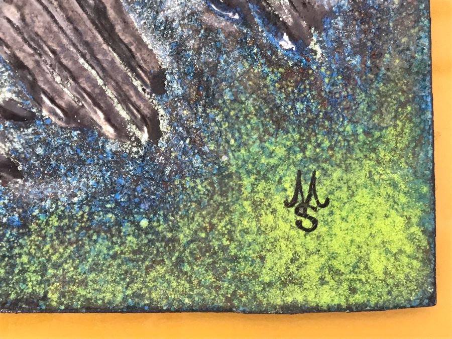 Signed Original Mary Steffgen Enamel On Copper Artwork Of Pigeons Titled 'Conference' 12.5' X 12.5' [Photo 5]