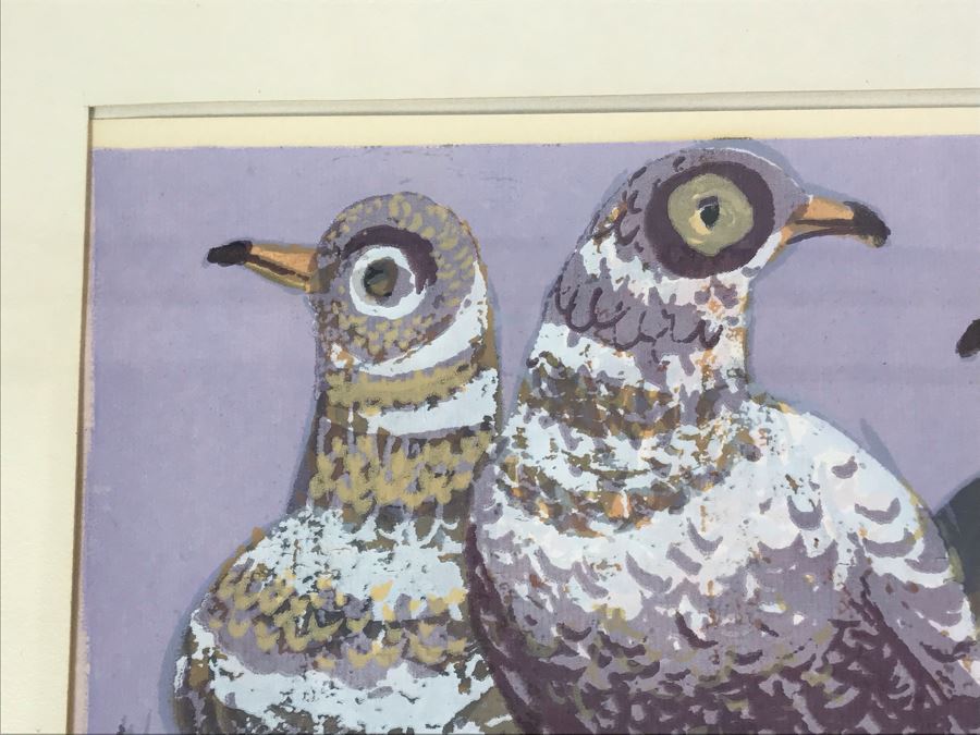 Original Mid-Century Signed Painting Of Pigeons By KUNTZ 11' X 8' [Photo 3]