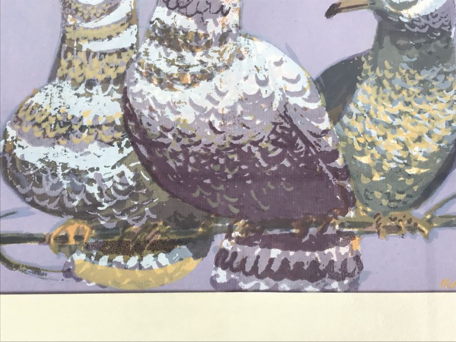 Original Mid-Century Signed Painting Of Pigeons By KUNTZ 11' X 8' [Photo 5]