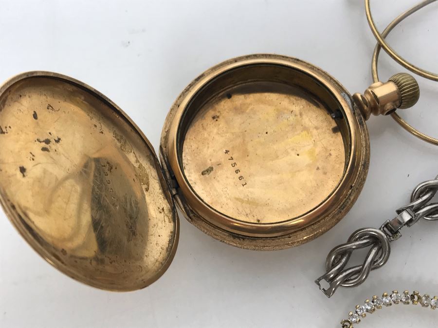Jewelry Lot With Pocket Watch Case, Vintage Glasses, Bracelets, Necklace And Various Earrings And Loose Gems (Glass, Plastic, Stones) [Photo 7]