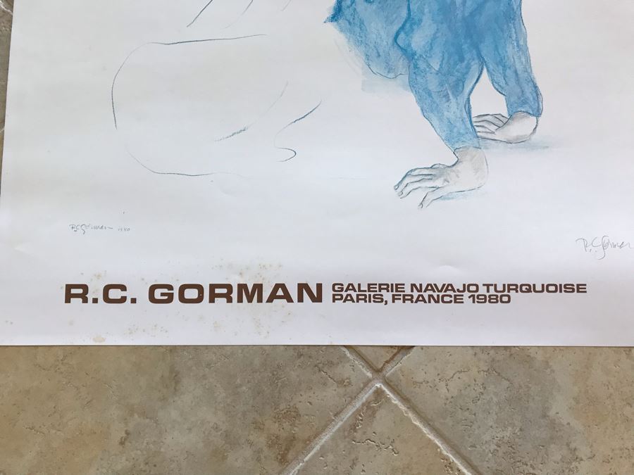 Pencil Signed R. C. Gorman Poster From Galerie Navajo Turquoise Paris, France 1980 (Some Staining In Lower Right) 28' X 23' [Photo 6]