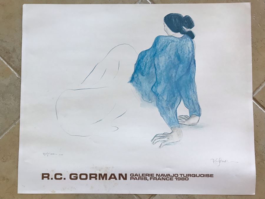 Pencil Signed R. C. Gorman Poster From Galerie Navajo Turquoise Paris, France 1980 (Some Staining In Lower Right) 28' X 23' [Photo 1]