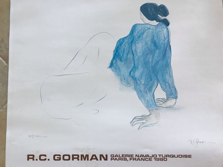 Pencil Signed R. C. Gorman Poster From Galerie Navajo Turquoise Paris, France 1980 (Some Staining In Lower Right) 28' X 23' [Photo 3]