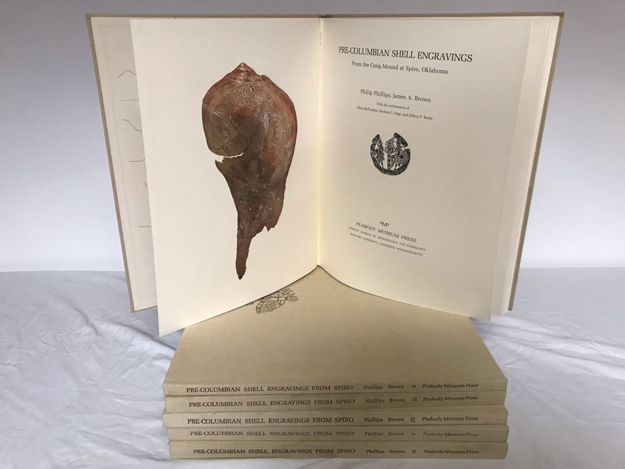 Set Of (6) Vintage 1975 Large Books 'Pre-Columbian Shell Engravings From Spiro' Peabody Museum Press Phillips Brown From Harvard [Photo 1]