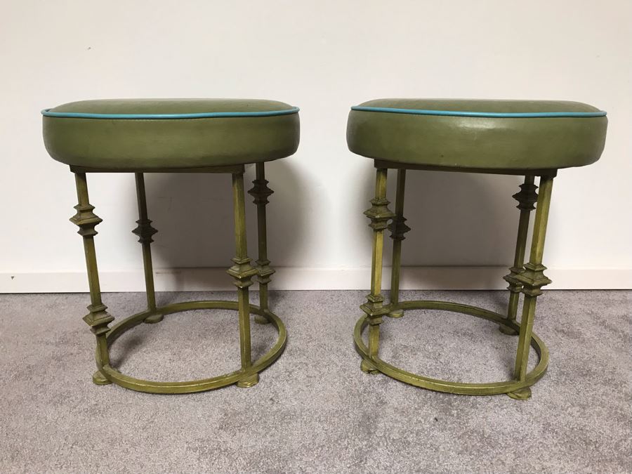Pair Of Vintage Green Stools [Photo 2]