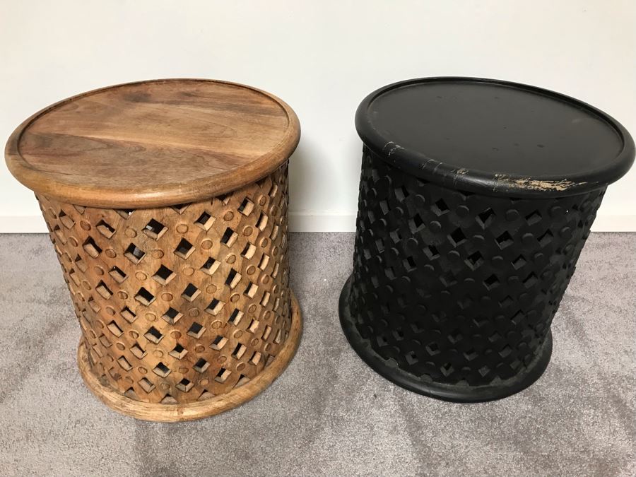Pair Of Round Wooden Side Tables [Photo 2]