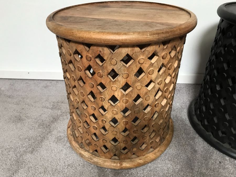 Pair Of Round Wooden Side Tables [Photo 3]