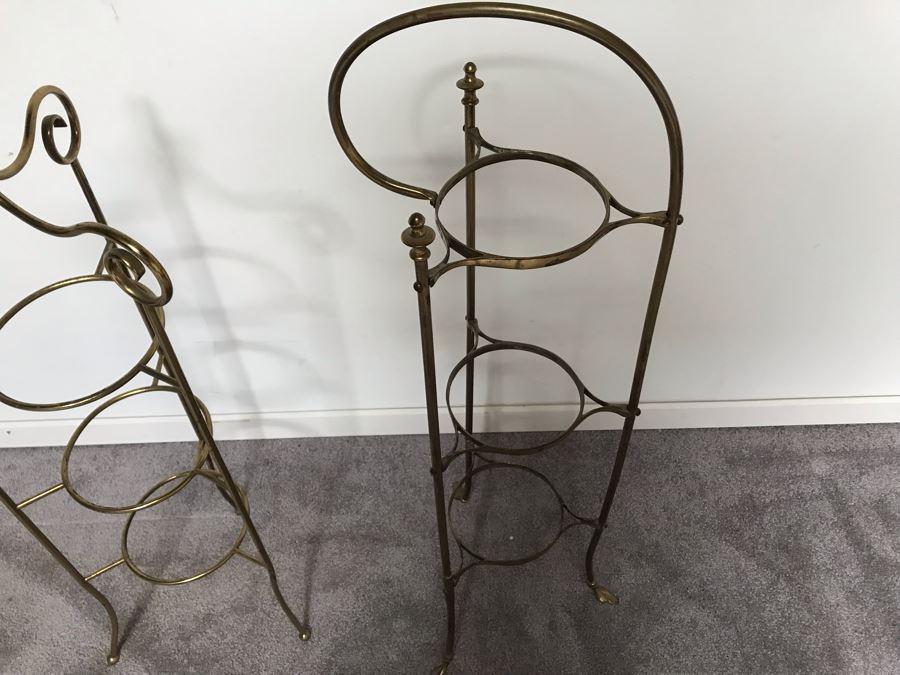 Pair Of Vintage Brass 3-Tier Round Plate Stands [Photo 6]
