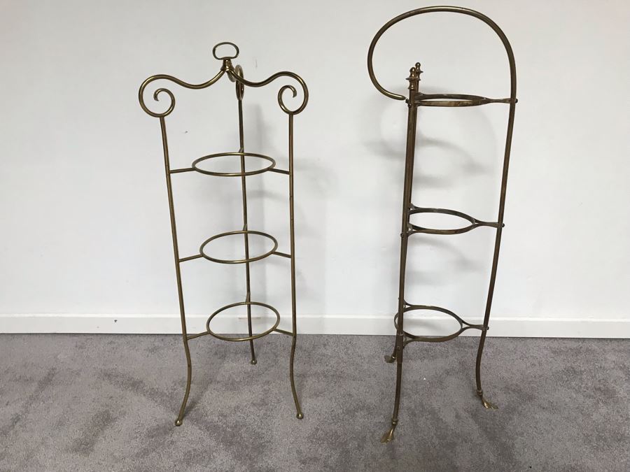 Pair Of Vintage Brass 3-Tier Round Plate Stands [Photo 7]