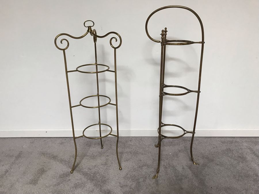 Pair Of Vintage Brass 3-Tier Round Plate Stands [Photo 1]