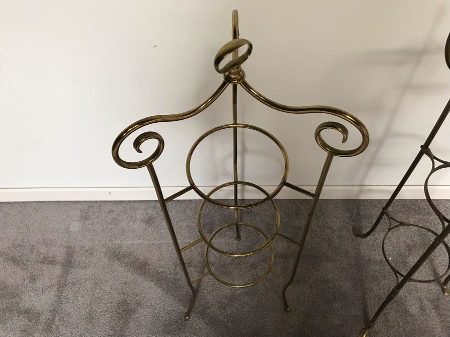 Pair Of Vintage Brass 3-Tier Round Plate Stands [Photo 5]