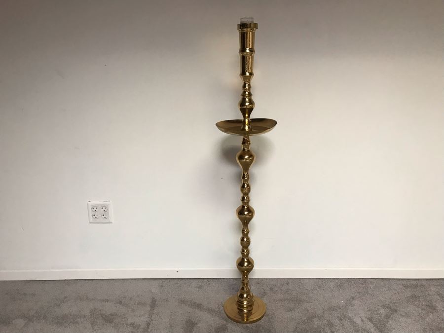 Vintage Tall Brass Floor Candlestick Holder [Photo 1]