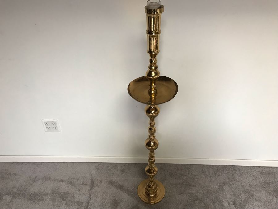 Vintage Tall Brass Floor Candlestick Holder [Photo 3]