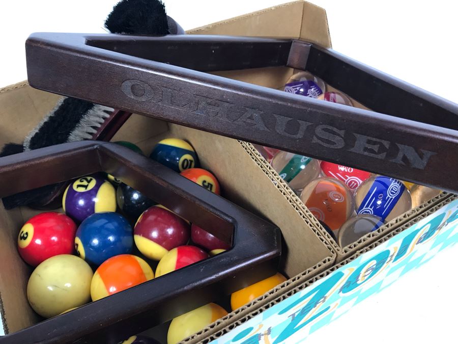 OLHAUSEN Billiards Solid Wood 7' Pool Table With Italian Slate From Historic Mission Hills Home With Olhausen Pool Cue Rack, (6) Pool Cues And (2) Sets Of Pool Balls - See Photos [Photo 17]