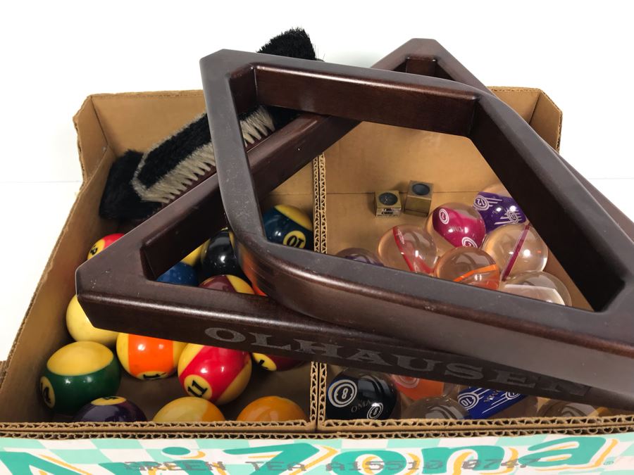 OLHAUSEN Billiards Solid Wood 7' Pool Table With Italian Slate From Historic Mission Hills Home With Olhausen Pool Cue Rack, (6) Pool Cues And (2) Sets Of Pool Balls - See Photos [Photo 10]