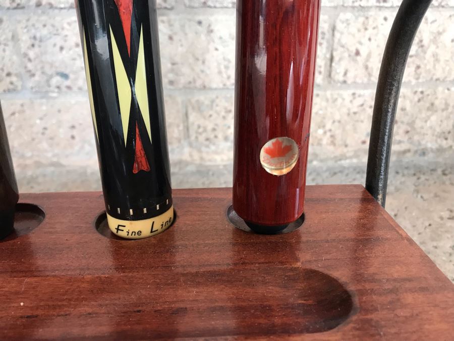 OLHAUSEN Billiards Solid Wood 7' Pool Table With Italian Slate From Historic Mission Hills Home With Olhausen Pool Cue Rack, (6) Pool Cues And (2) Sets Of Pool Balls - See Photos [Photo 24]