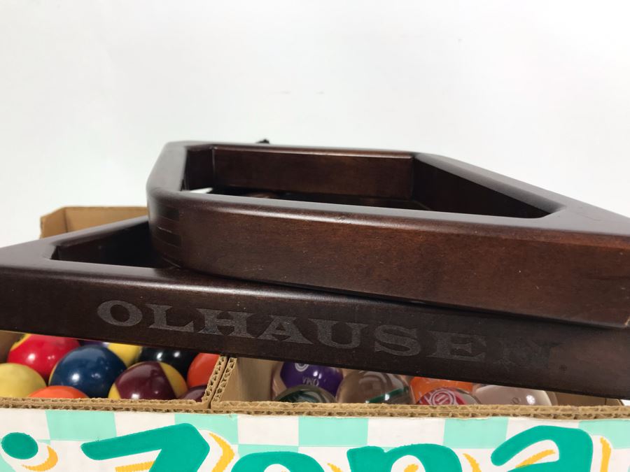 OLHAUSEN Billiards Solid Wood 7' Pool Table With Italian Slate From Historic Mission Hills Home With Olhausen Pool Cue Rack, (6) Pool Cues And (2) Sets Of Pool Balls - See Photos [Photo 8]