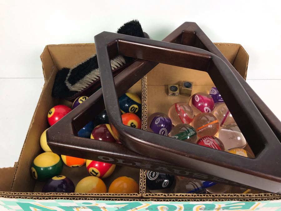 OLHAUSEN Billiards Solid Wood 7' Pool Table With Italian Slate From Historic Mission Hills Home With Olhausen Pool Cue Rack, (6) Pool Cues And (2) Sets Of Pool Balls - See Photos [Photo 9]