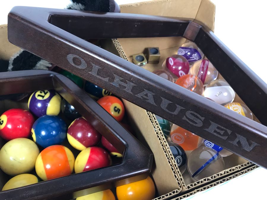 OLHAUSEN Billiards Solid Wood 7' Pool Table With Italian Slate From Historic Mission Hills Home With Olhausen Pool Cue Rack, (6) Pool Cues And (2) Sets Of Pool Balls - See Photos [Photo 3]