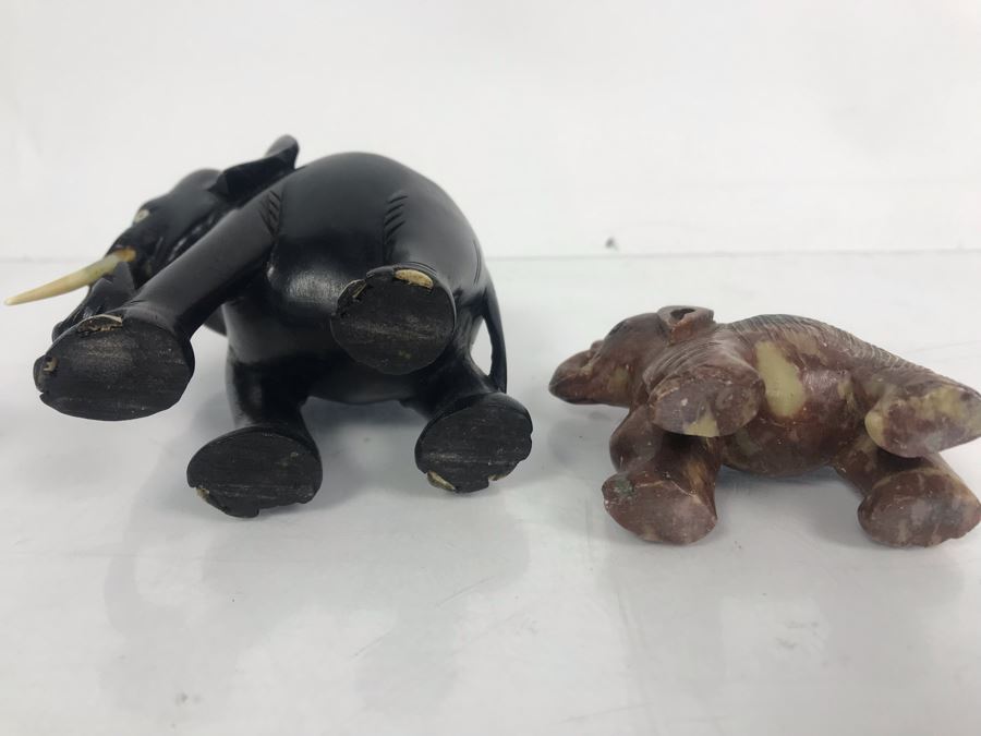 (3) Elephant Figurines: Carved Stone, Carved Wood And LENOX Crystal Elephant [Photo 6]