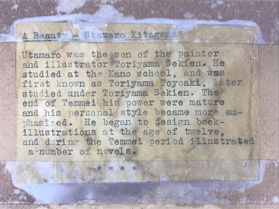 Vintage Japanese Woodblock Print From Utamaro Kitagawa Titled 'A Beauty' [Photo 11]