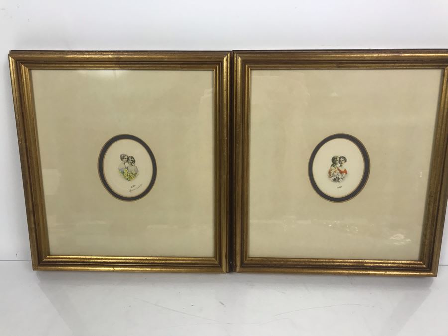 Pair Of Pencil Signed Lithograph Portraits Of Ladies Each Frame Measures 11' X 12' [Photo 2]