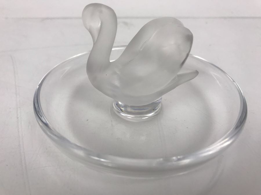 Signed Lalique France Swan Pin Ring Tray 4'R
