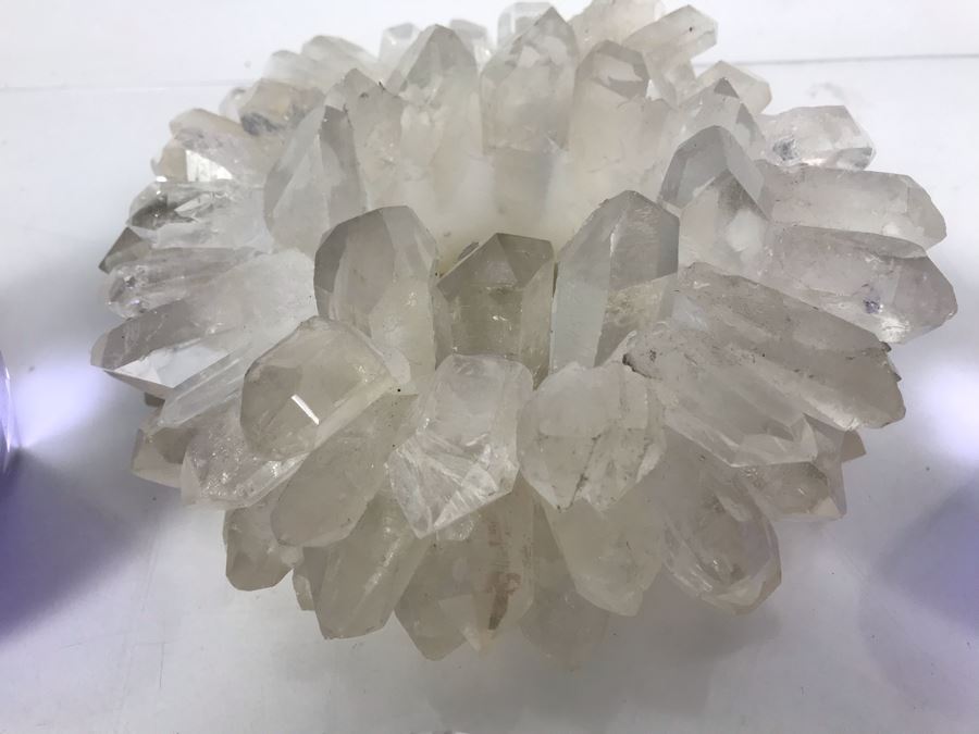 (3) Large Faceted Crystal Gems (1 Clear, 2 Amethyst) And Quartz Candle Holder [Photo 8]