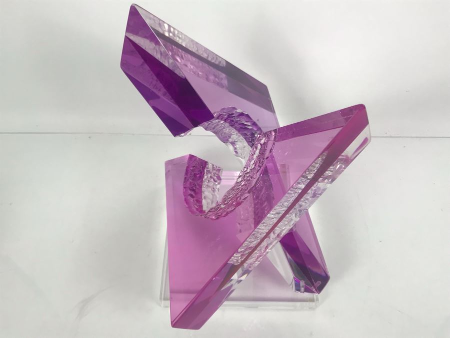 Signed Michael George Limited Edition Acrylic Lucite Sculpture Titled 'Intersection' Amethyst Colored 2000 13'H X 8'W [Photo 3]