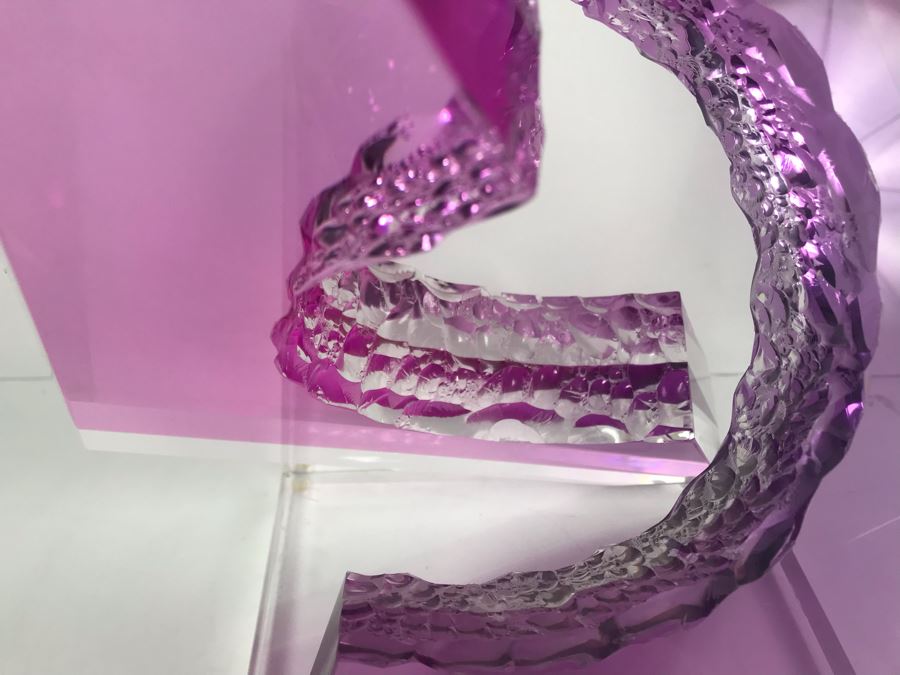 Signed Michael George Limited Edition Acrylic Lucite Sculpture Titled 'Intersection' Amethyst Colored 2000 13'H X 8'W [Photo 14]