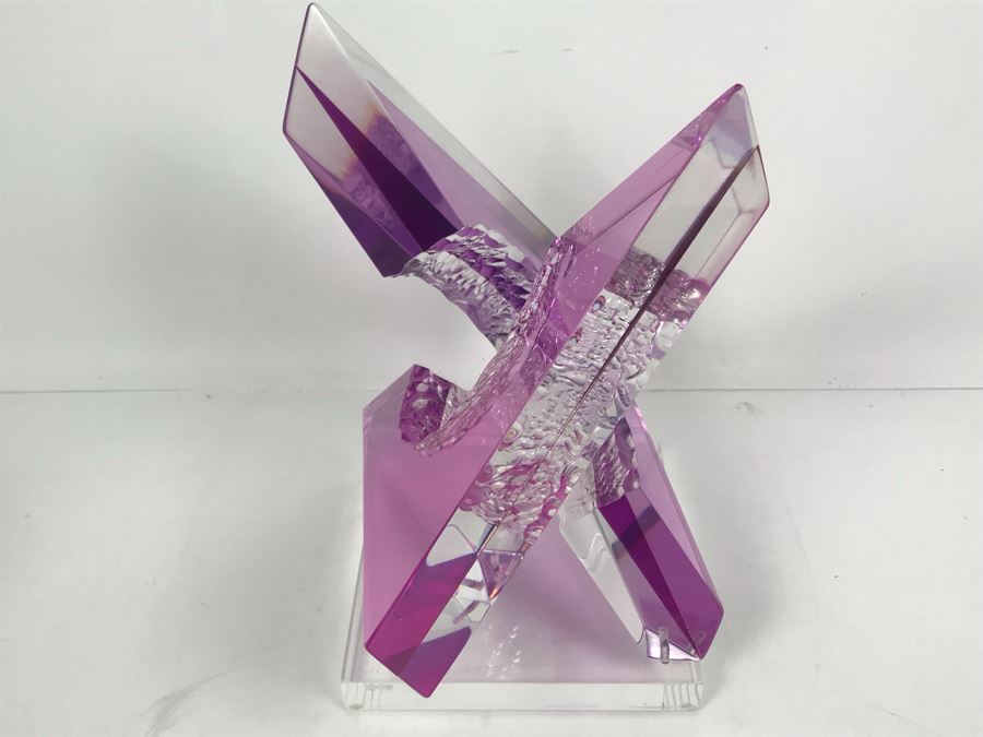 Signed Michael George Limited Edition Acrylic Lucite Sculpture Titled 'Intersection' Amethyst Colored 2000 13'H X 8'W [Photo 5]