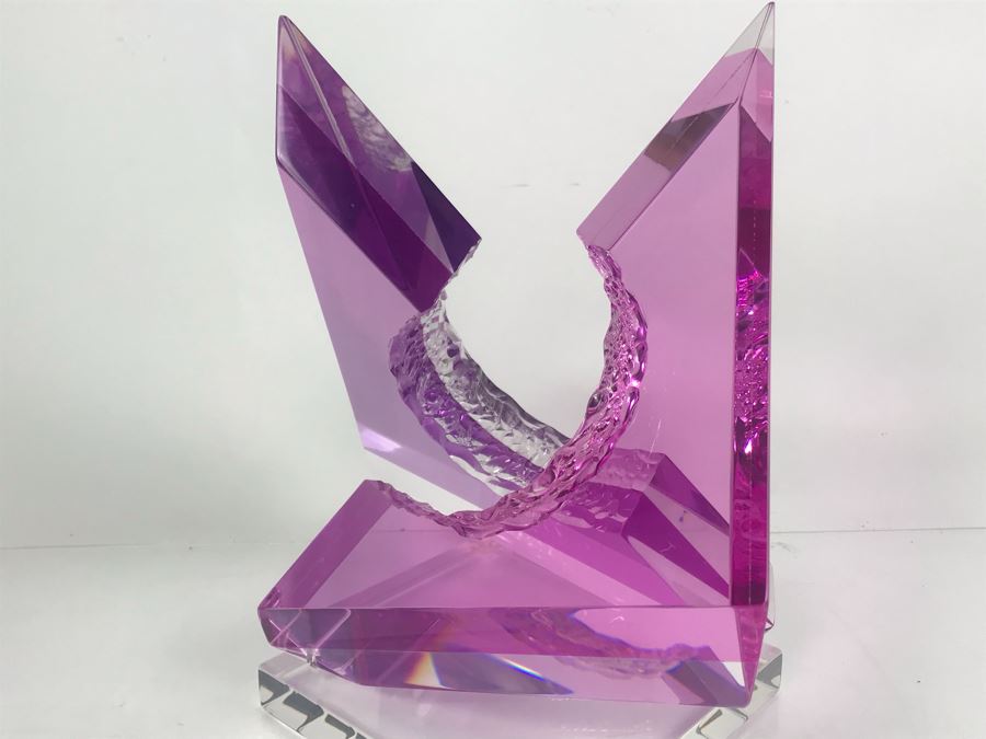 Signed Michael George Limited Edition Acrylic Lucite Sculpture Titled 'Intersection' Amethyst Colored 2000 13'H X 8'W [Photo 7]