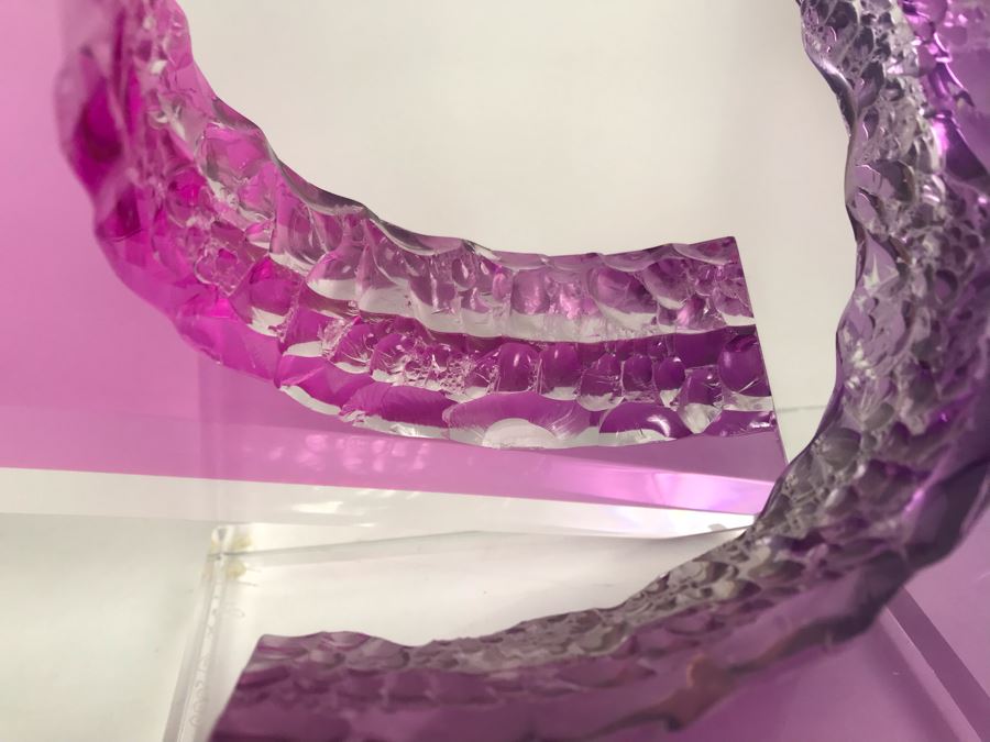 Signed Michael George Limited Edition Acrylic Lucite Sculpture Titled 'Intersection' Amethyst Colored 2000 13'H X 8'W [Photo 15]
