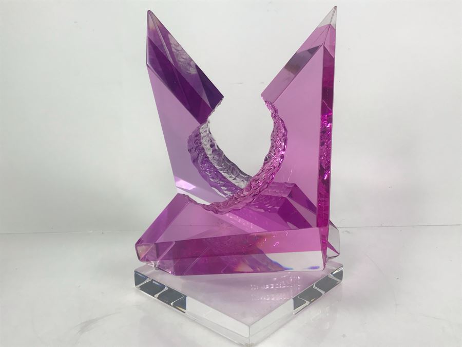 Signed Michael George Limited Edition Acrylic Lucite Sculpture Titled 'Intersection' Amethyst Colored 2000 13'H X 8'W [Photo 1]
