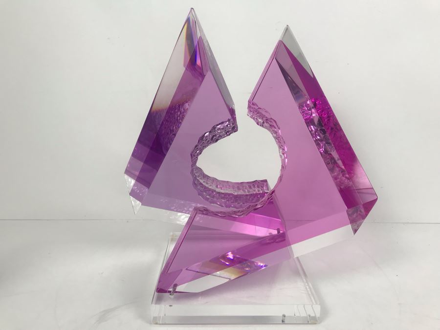 Signed Michael George Limited Edition Acrylic Lucite Sculpture Titled 'Intersection' Amethyst Colored 2000 13'H X 8'W [Photo 11]