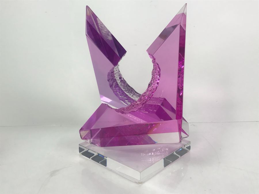 Signed Michael George Limited Edition Acrylic Lucite Sculpture Titled 'Intersection' Amethyst Colored 2000 13'H X 8'W [Photo 6]