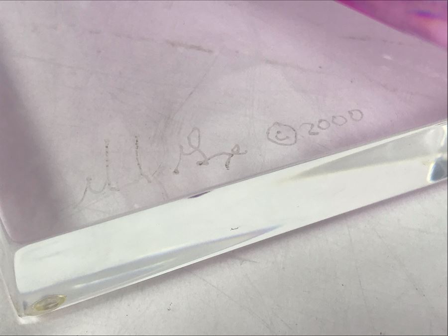 Signed Michael George Limited Edition Acrylic Lucite Sculpture Titled 'Intersection' Amethyst Colored 2000 13'H X 8'W [Photo 2]
