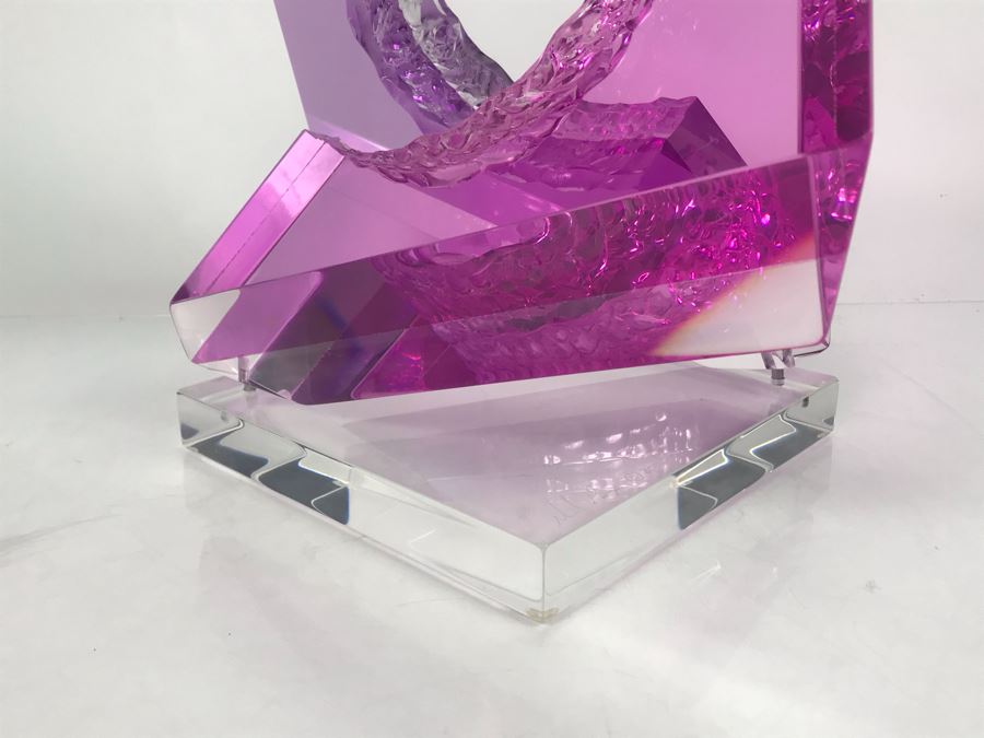 Signed Michael George Limited Edition Acrylic Lucite Sculpture Titled 'Intersection' Amethyst Colored 2000 13'H X 8'W [Photo 8]