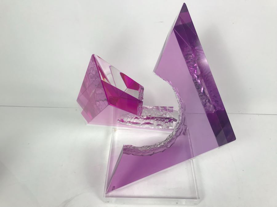 Signed Michael George Limited Edition Acrylic Lucite Sculpture Titled 'Intersection' Amethyst Colored 2000 13'H X 8'W [Photo 16]