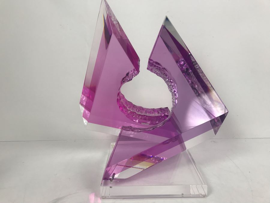 Signed Michael George Limited Edition Acrylic Lucite Sculpture Titled 'Intersection' Amethyst Colored 2000 13'H X 8'W [Photo 13]