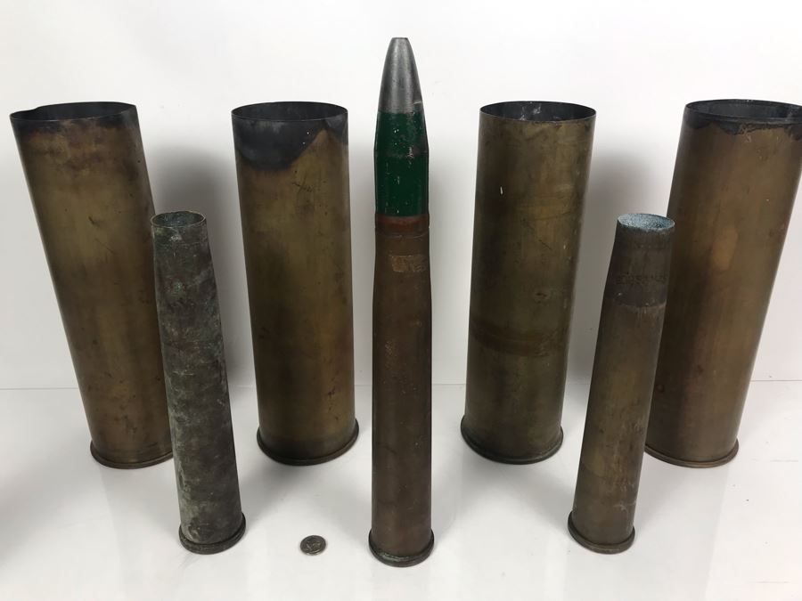 Set Of (7) Artillery Ammunition Shells Trench Art - Convert To Planter, Ashtray, Sculpture [Photo 2]