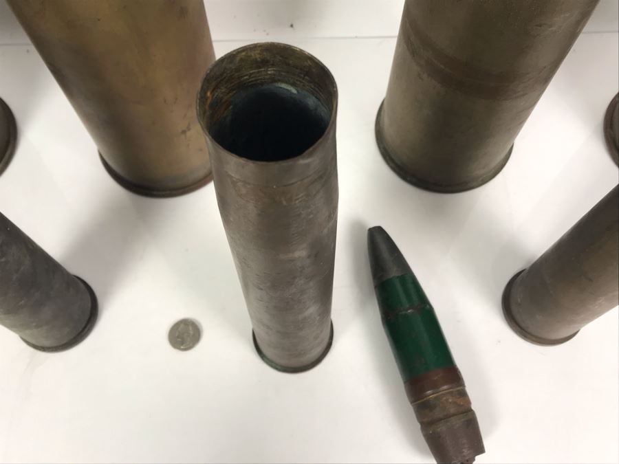 Set Of (7) Artillery Ammunition Shells Trench Art - Convert To Planter, Ashtray, Sculpture [Photo 15]