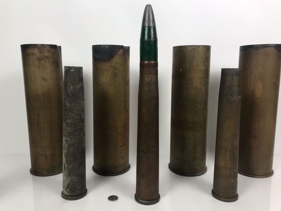 Set Of (7) Artillery Ammunition Shells Trench Art - Convert To Planter, Ashtray, Sculpture [Photo 3]